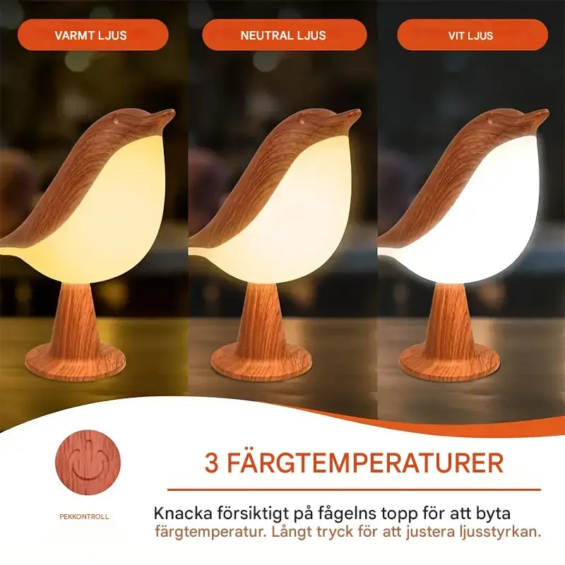 FeatherGlow – LED Fågelnattlampa med Touchstyrning | Dekorativ & Avslappnande Belysning för Sovrum och Vardagsrum