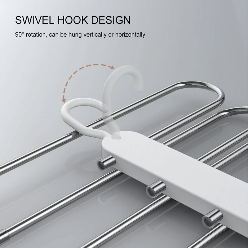 6-i-1 Hopfällbar Byxhängare i Rostfritt Stål | Multifunktionell Klädhängare för Garderob & Resa – Spara Utrymme med Justerbara Lager