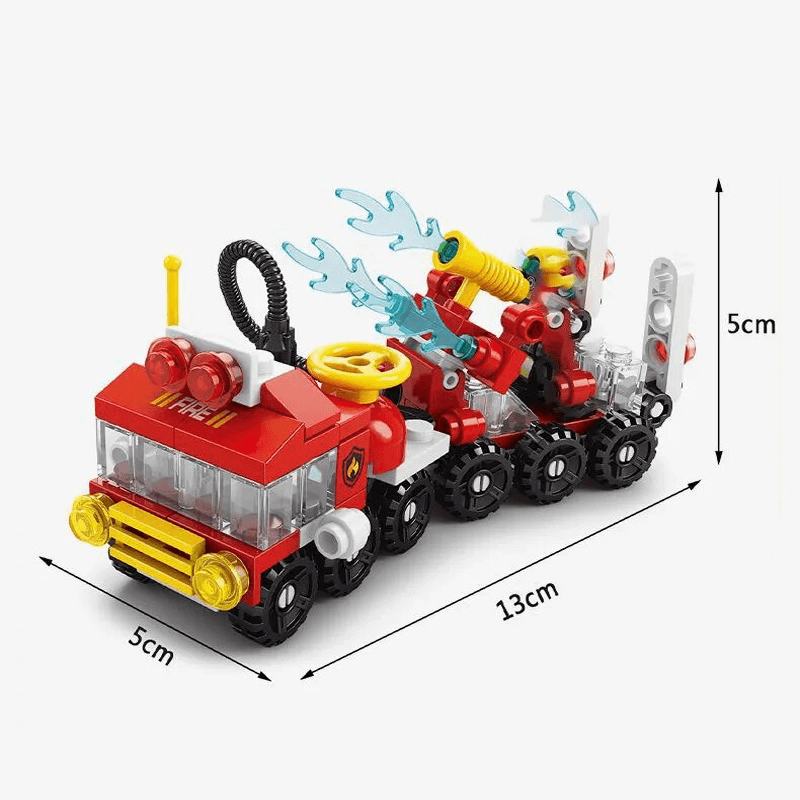 Intelligensutvecklande 6 i 1 Byggklossar – Brandbil, Polisbil och Ingenjörsfordon