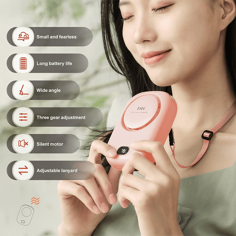 Mini-ventilateur de cou portable à suspendre, 2000 mAh