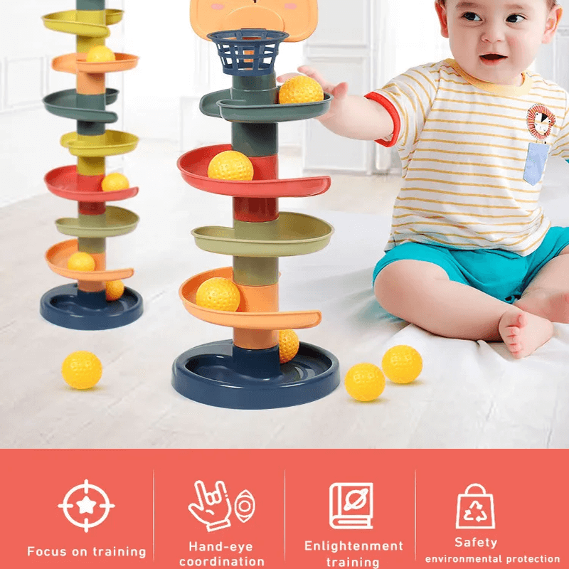 Montessori Bollrutschkana för Barn | Pedagogisk Byggsats med Färgade Ringar – Sensorisk Lek & Tidig Utveckling 3m+