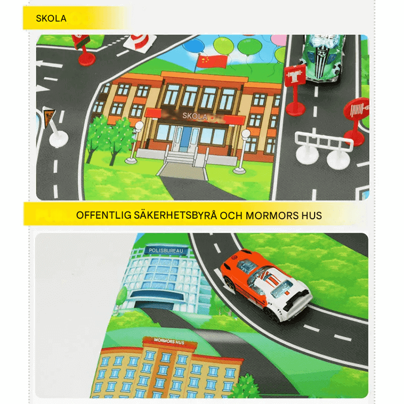 Stadsinspirerad Lekmatta – Vägkartaplansch för Kreativ och Pedagogisk Lek