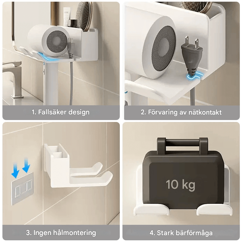 MARIE - Hårtorksorganisatör Väggmonterad | För Hem & Frisörsalong