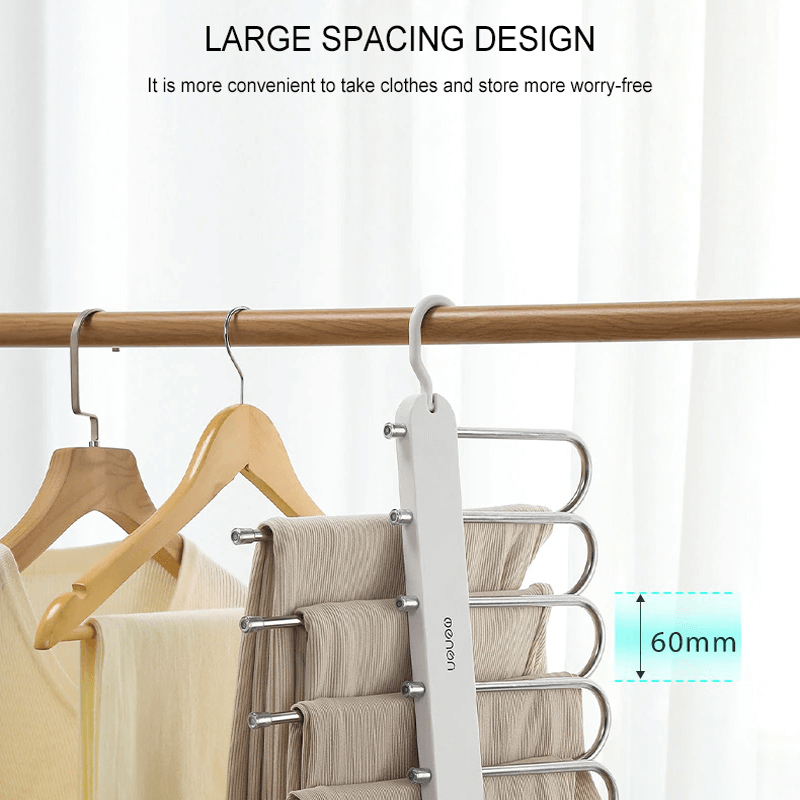 6-i-1 Hopfällbar Byxhängare i Rostfritt Stål | Multifunktionell Klädhängare för Garderob & Resa – Spara Utrymme med Justerbara Lager