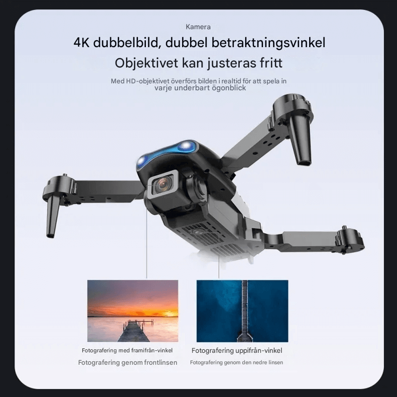 Mini Fjärrkontrollerad Drönare med 4K Kamera – Hopfällbar & Stabil Flygning