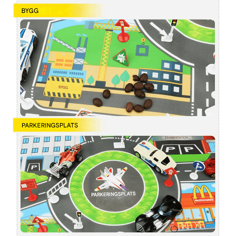 Stadsinspirerad Lekmatta – Vägkartaplansch för Kreativ och Pedagogisk Lek