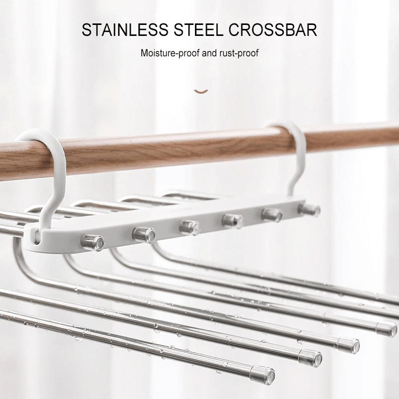 6-i-1 Hopfällbar Byxhängare i Rostfritt Stål | Multifunktionell Klädhängare för Garderob & Resa – Spara Utrymme med Justerbara Lager