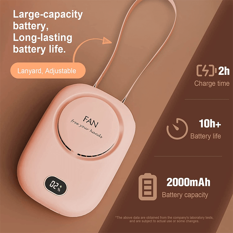 Mini-ventilateur de cou portable à suspendre, 2000 mAh