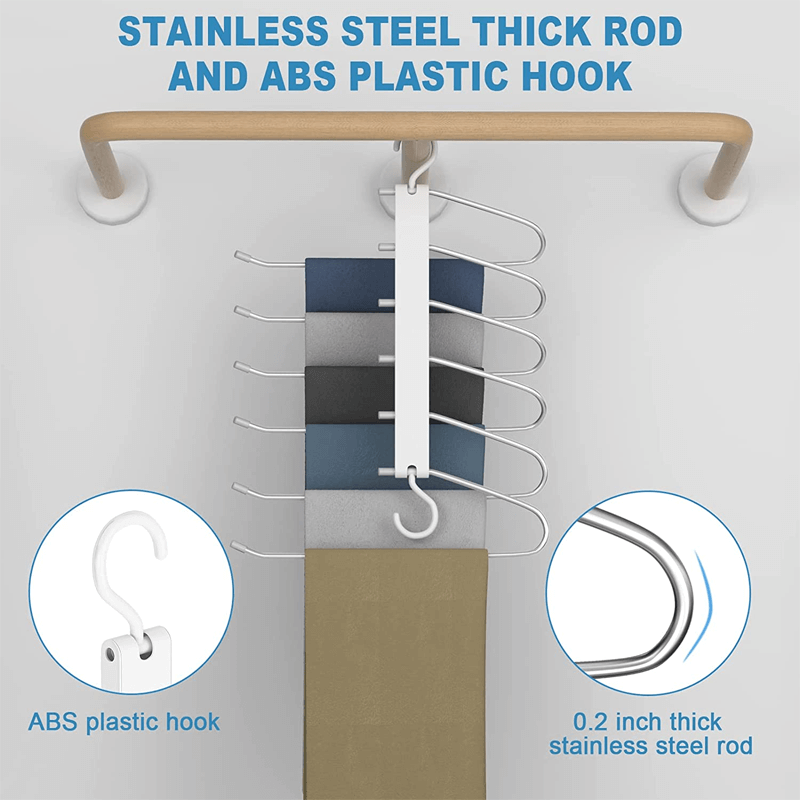 6-i-1 Hopfällbar Byxhängare i Rostfritt Stål | Multifunktionell Klädhängare för Garderob & Resa – Spara Utrymme med Justerbara Lager