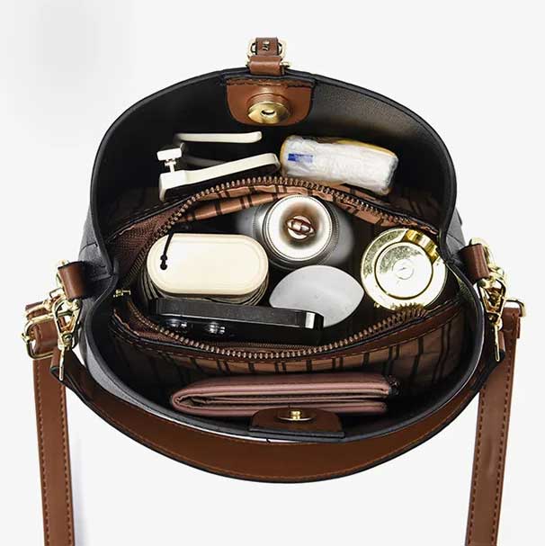 Modeva - Designerinspirerad Vintage Läderhandväska med Hink och Axelrem