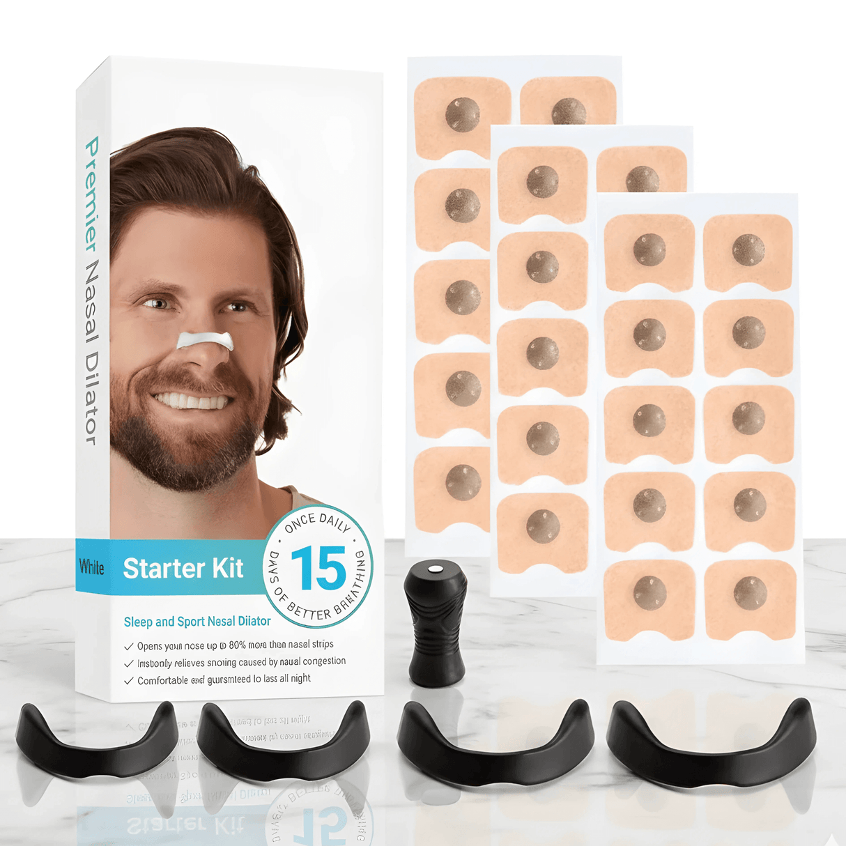 AirNite – Anti-Snarkningskit i Svart eller Vitt med Näsklipp & Andningstabs för Bättre Nässandning