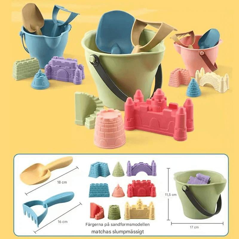 Interaktiva Strandleksaker för Barn – Hink med Fem Tillbehör, Robust och Lärorik
