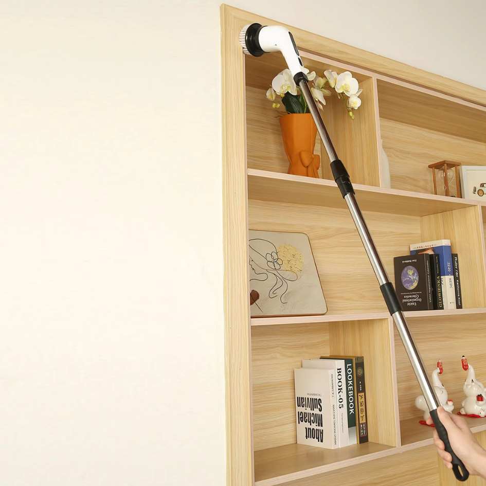 SpinClean - 9-i-1 Elektrisk Rengöringsborste Med Stav För Skonsam Städning