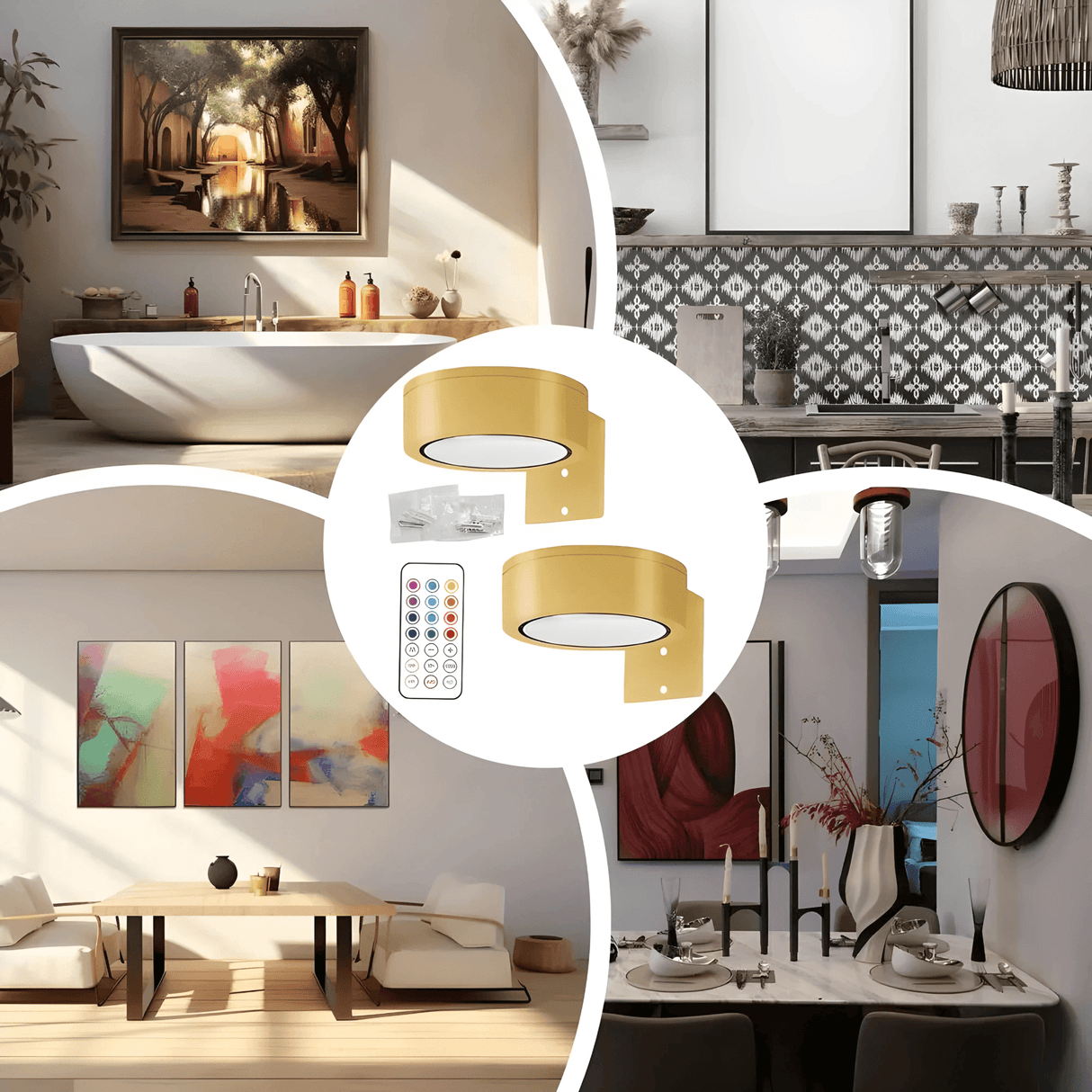 LINA – 2-pakning LED-vegglamper i svart og gull med 13 fargemoduser, magnetisk feste og fjernkontroll