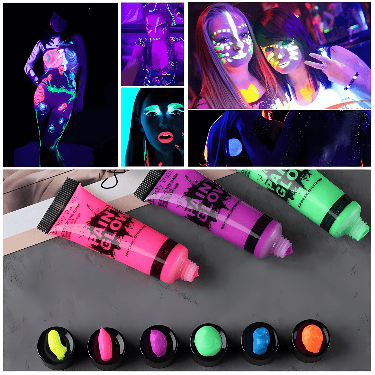 NeonAura – Halloween Neon Fluorescerende UV Body Paint Sett for Ansikt og Kropp, Glød i Mørket, Party & Festivalfarge