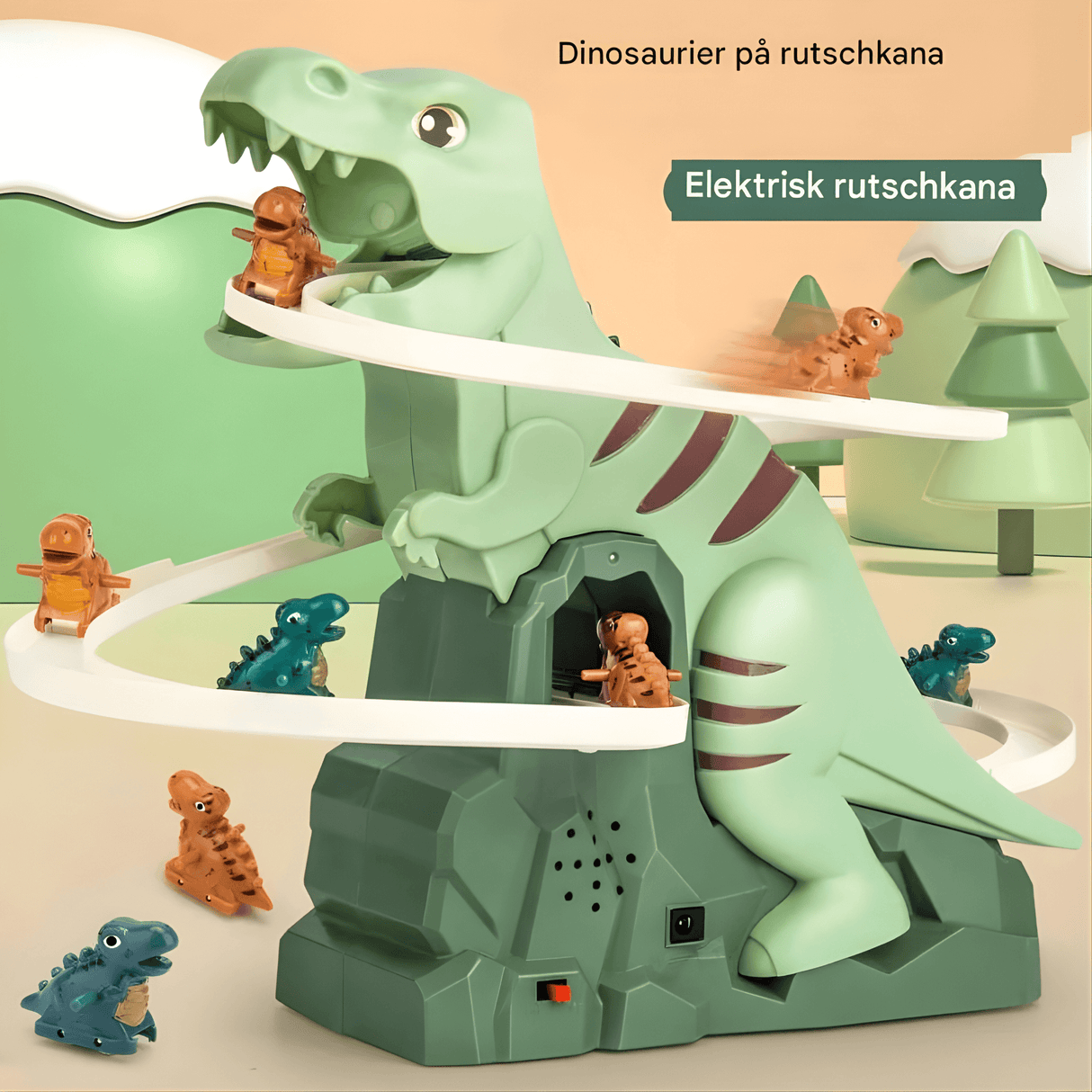 DinoQuest – Elektrisk Dinosaurierutschkana med Automatisk Klättertrappa, Ljus & Musik för Barn