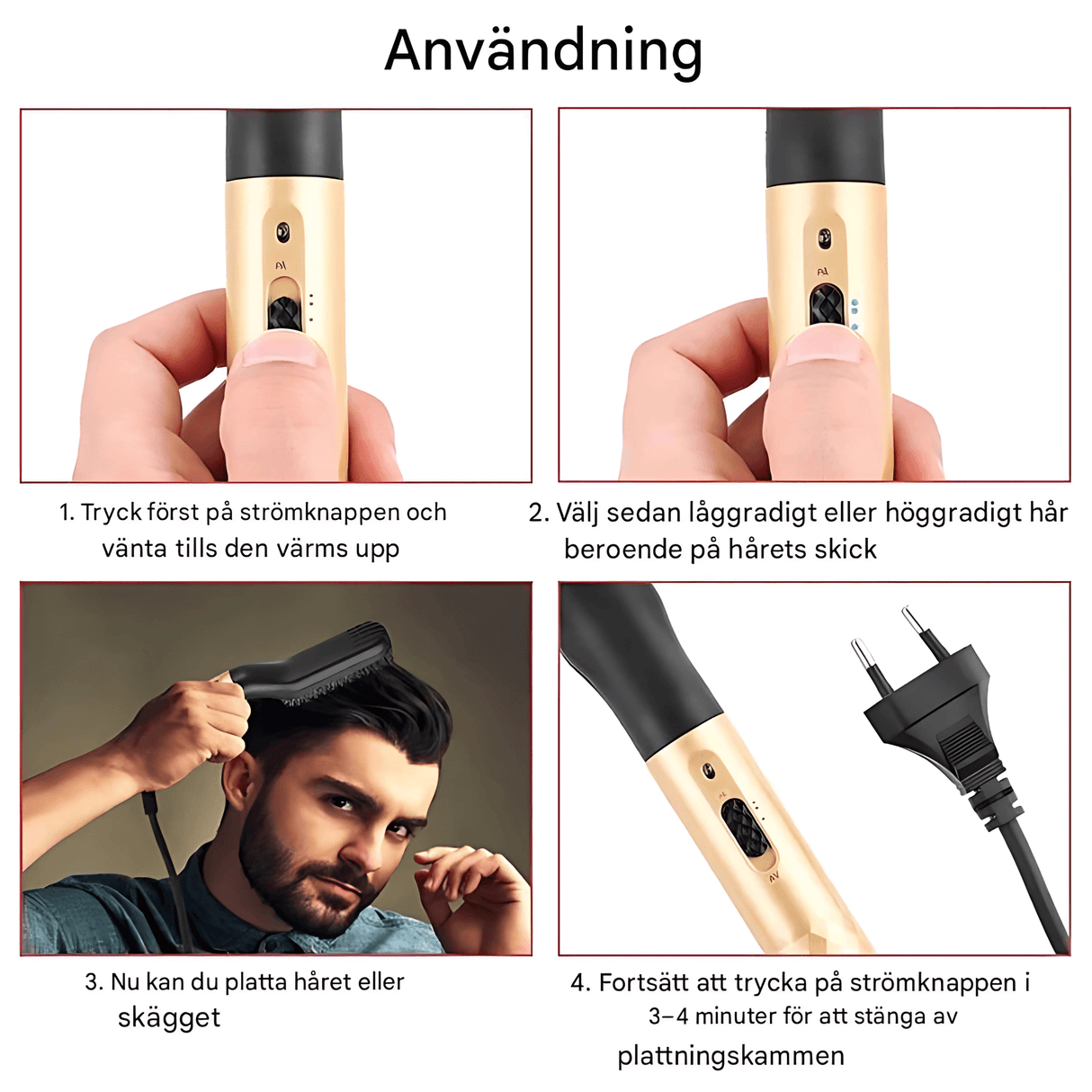 GroomFlex – Elektrisk Kam och Hårstyler med Jonisering & Justerbar Värme för Skägg och Hår