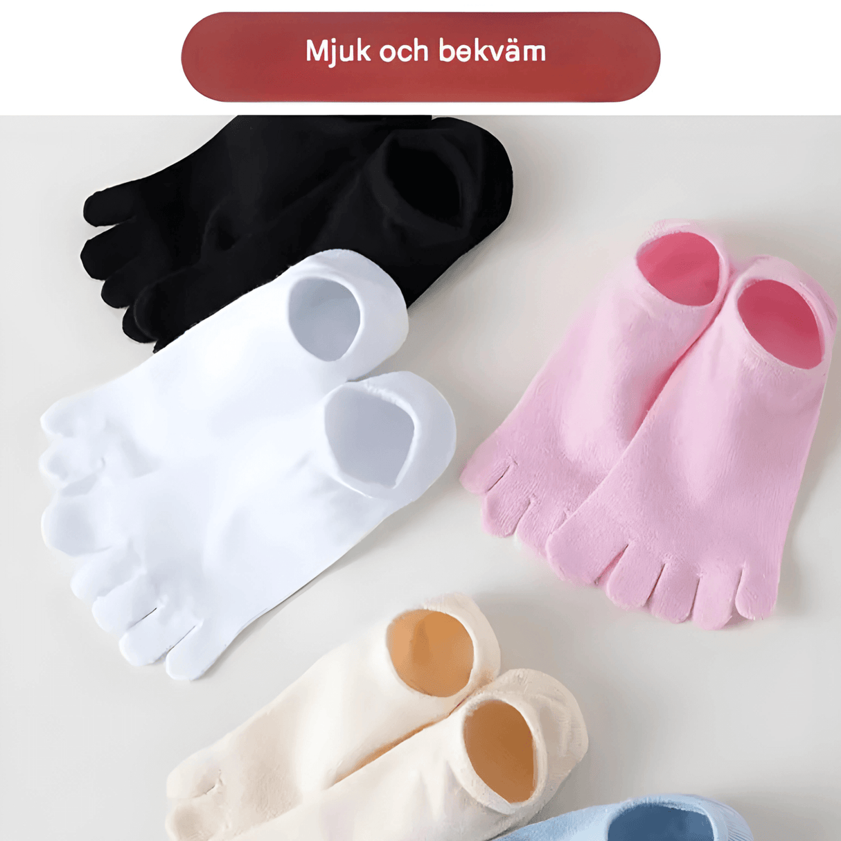 FlexiToe – 5 Par Halkfria Yoga- och Pilatesstrumpor med Fem Tår & Bekväm Passform för Dans och Träning