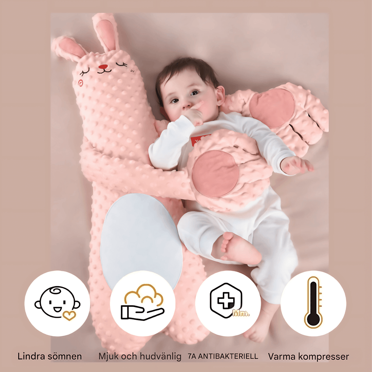 CuddleNest – Multifunktionell Barnsömn Docka med Trygghetskänsla, Värme, Musik och Flappande Fingrar