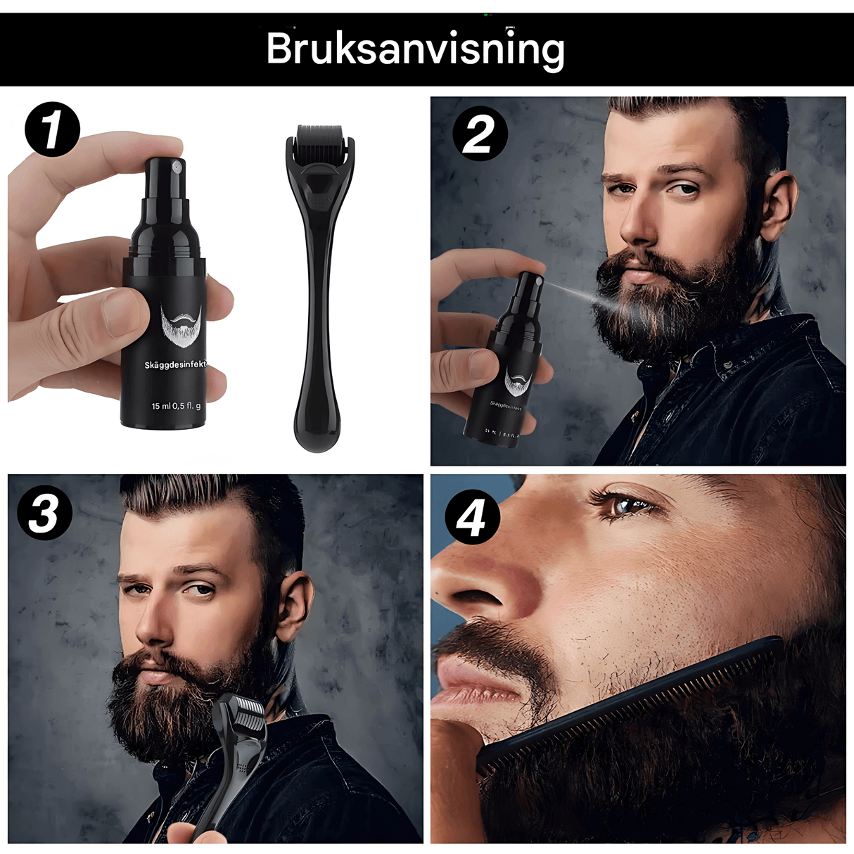 BeardForge – Skäggväxt Kit för Män med Roller, Serum, Desinfektionsspray & Kam