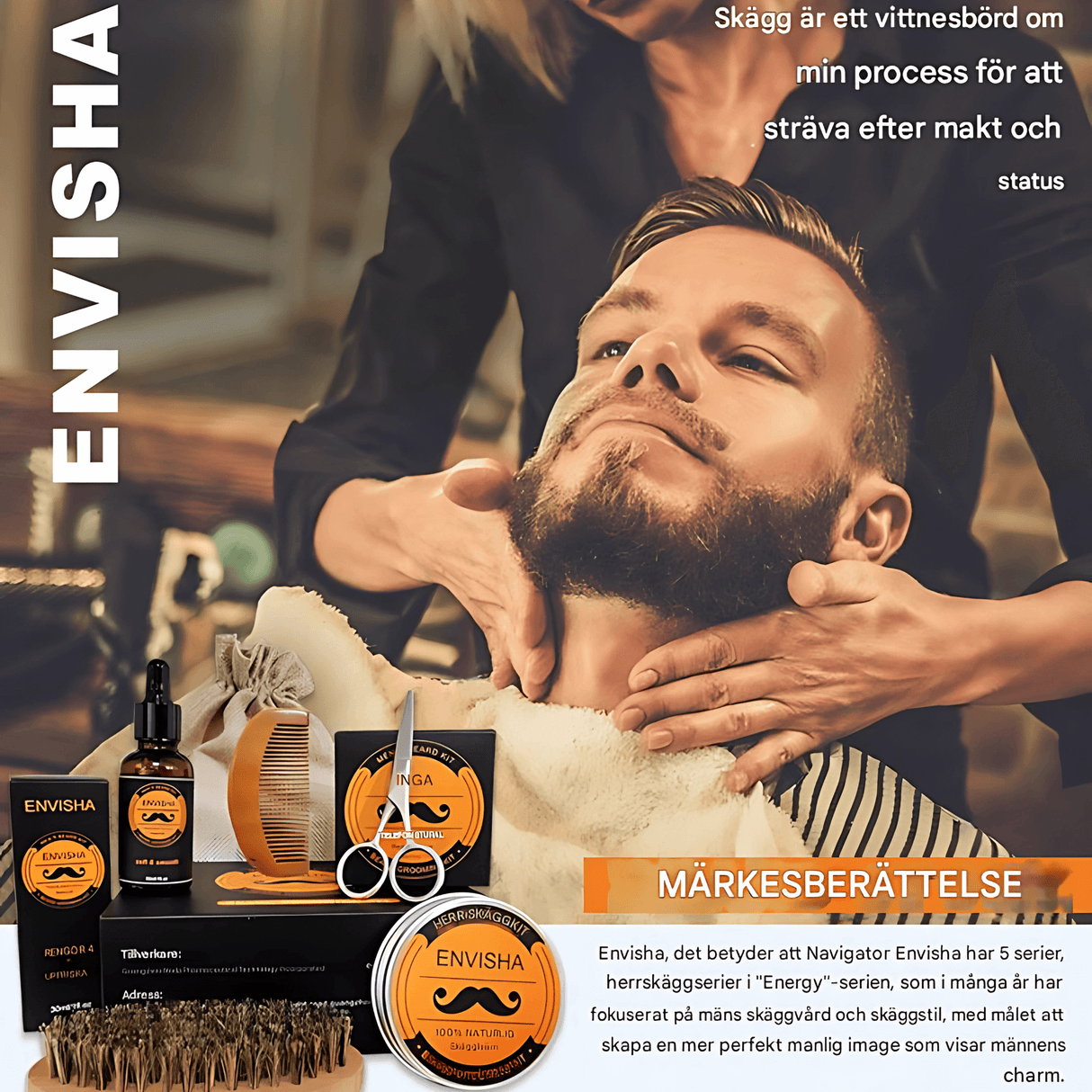 BeardMaster – 6-i-1 skjeggpleiesett for menn med olje, balsam, kam, børste og saks