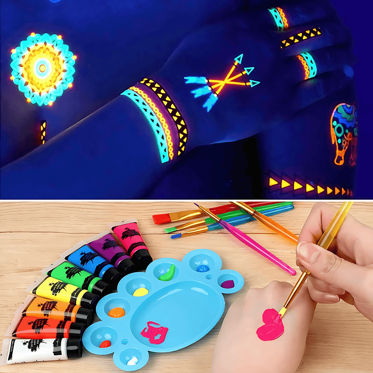 NeonAura – Halloween Neon Fluorescerende UV Body Paint Sett for Ansikt og Kropp, Glød i Mørket, Party & Festivalfarge