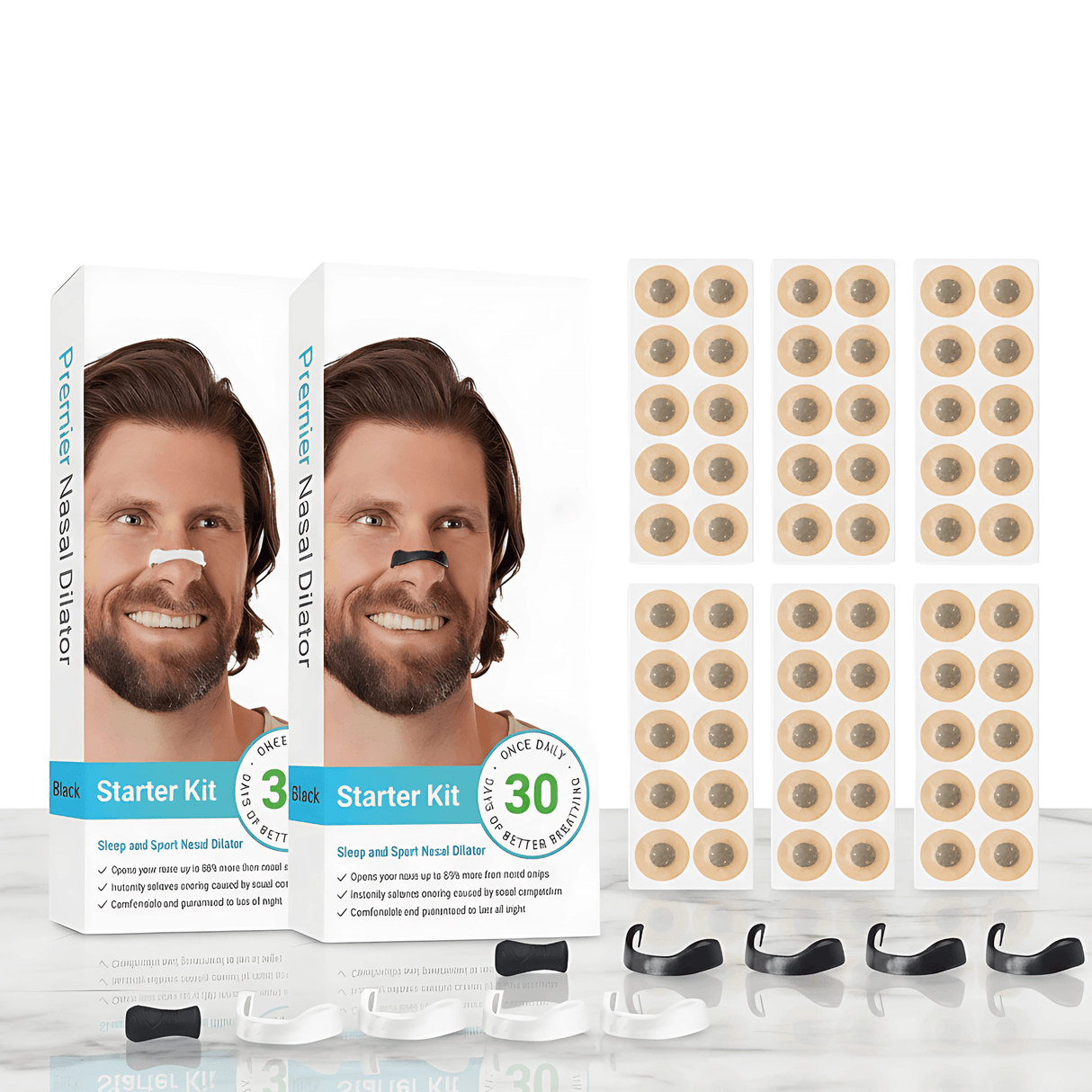 AirNite – Anti-Snarkningskit i Svart eller Vitt med Näsklipp & Andningstabs för Bättre Nässandning