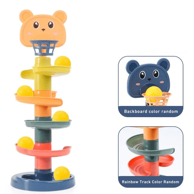 Montessori Bollrutschkana för Barn | Pedagogisk Byggsats med Färgade Ringar – Sensorisk Lek & Tidig Utveckling 3m+