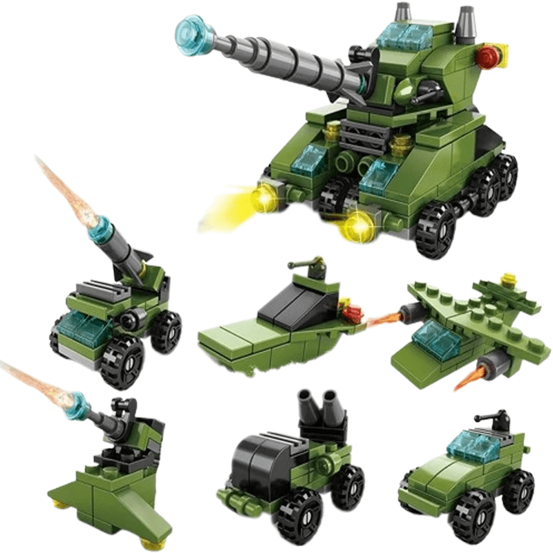 6-i-1 Byggklossar Fordonsset för Barn | Brandbil, Stridsvagn & Helikopter – STEM Leksak för Kreativ Lek & Lärande (6–10 år)