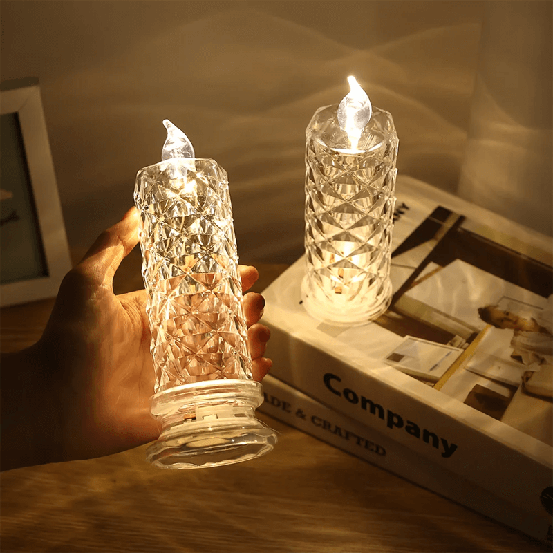 Lampe LED en cristal – Éclairage décoratif romantique à piles en forme de cristal – Veilleuse chaleureuse pour la maison<tamp>et les fêtes</tamp>