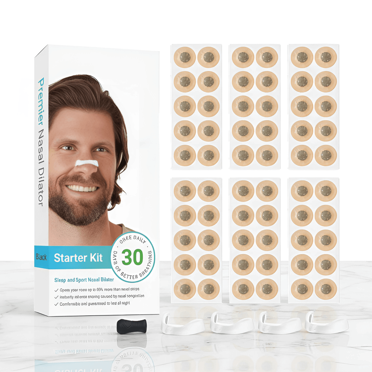 AirNite – Anti-Snarkningskit i Svart eller Vitt med Näsklipp & Andningstabs för Bättre Nässandning