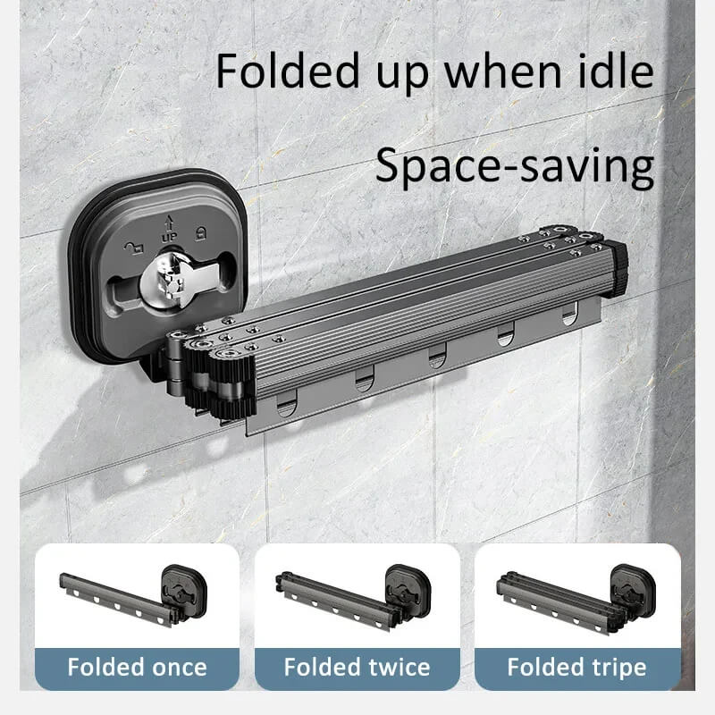 DryFold - Hopfällbart Väggmonterat Torkställ med Sugkoppar för Platsbesparing