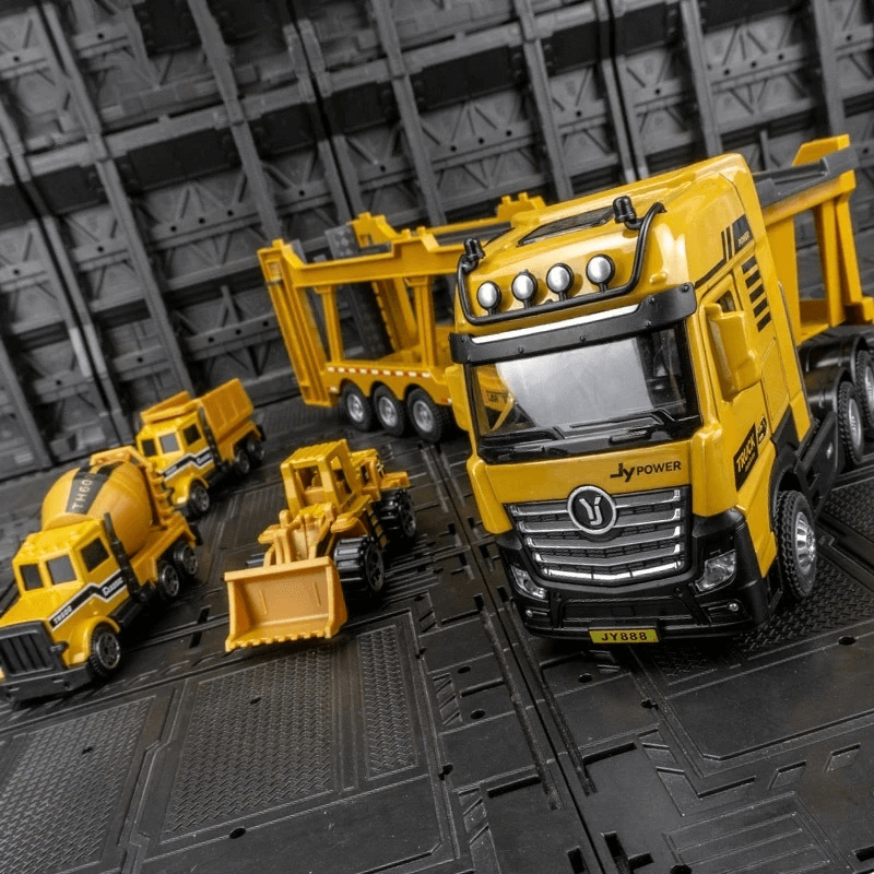 Simulerad Dubbeldeckare Trailer Lastbil – Komplett Modellset för Bygglek och Samlare