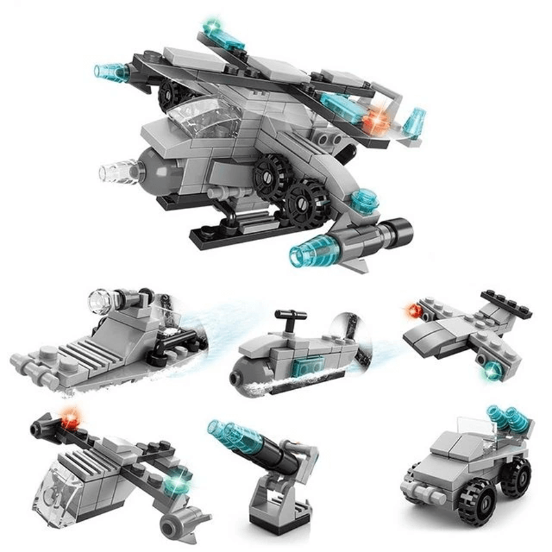 6-i-1 Byggklossar Fordonsset för Barn | Brandbil, Stridsvagn & Helikopter – STEM Leksak för Kreativ Lek & Lärande (6–10 år)