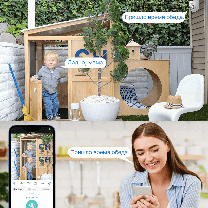 360° WiFi Övervakningskamera med Dubbla Linser | AI Människodetektion, Nattvision, IP66 & Mobilstyrning
