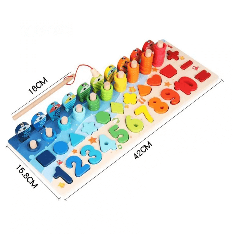 Montessori Träpussel för Småbarn | 5-i-1 Utbildningsleksak i Trä med Fiskespel, Sortering & Räkning – Pedagogiskt Lärspel för Barn 2–5 år