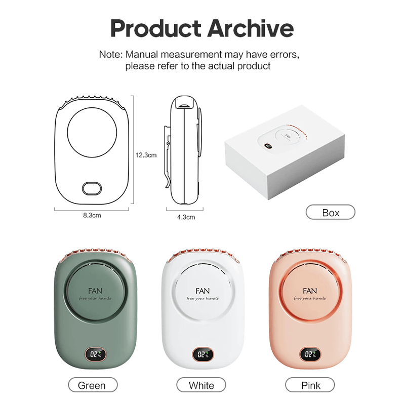 Mini-ventilateur de cou portable à suspendre, 2000 mAh