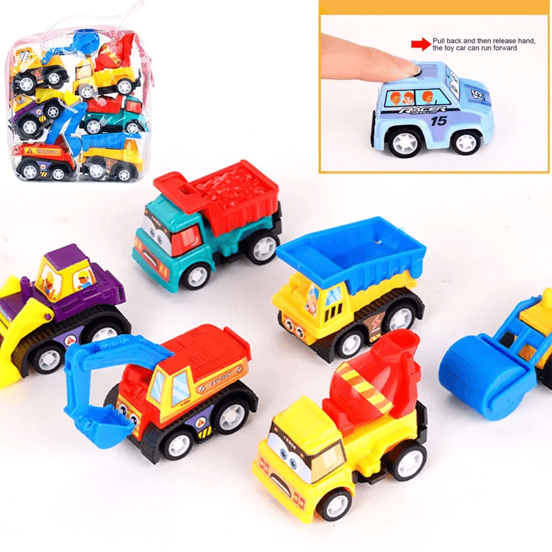 6-pack Mini Ingenjörsbilar – Hållbara Diecast Leksaker