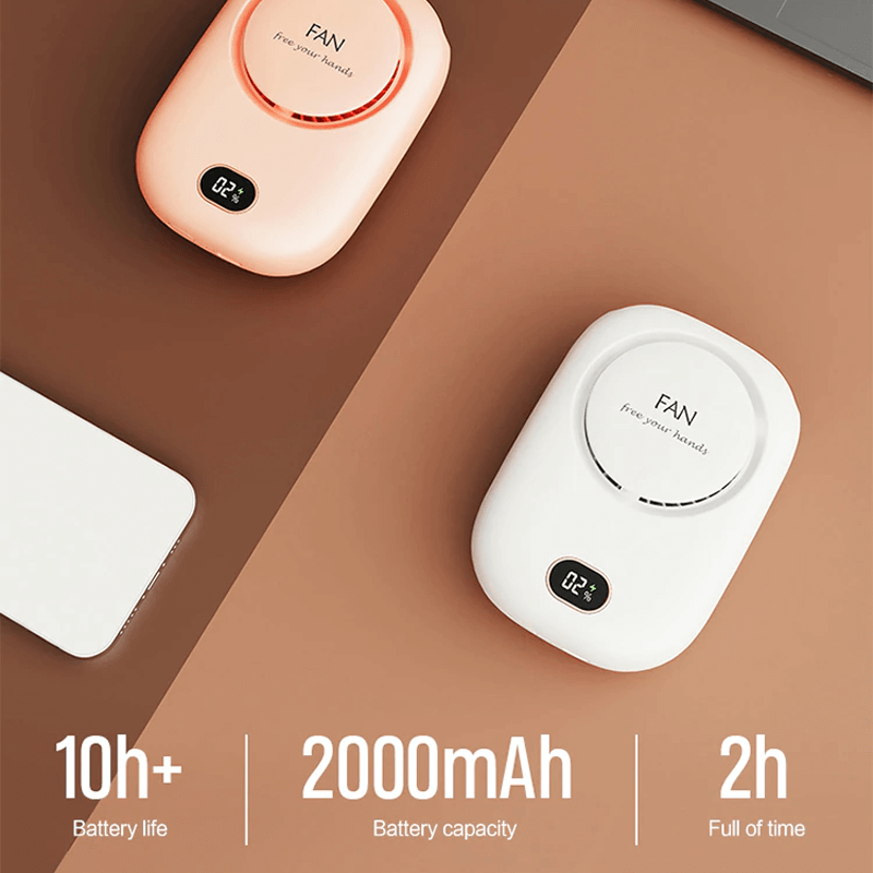 Mini-ventilateur de cou portable à suspendre, 2000 mAh