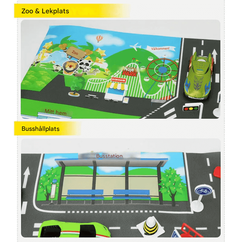 Stadsinspirerad Lekmatta – Vägkartaplansch för Kreativ och Pedagogisk Lek