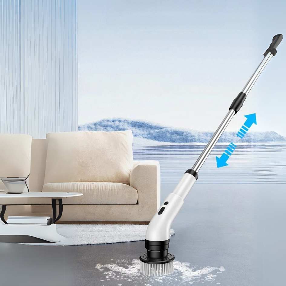 SpinClean - 9-i-1 Elektrisk Rengöringsborste Med Stav För Skonsam Städning