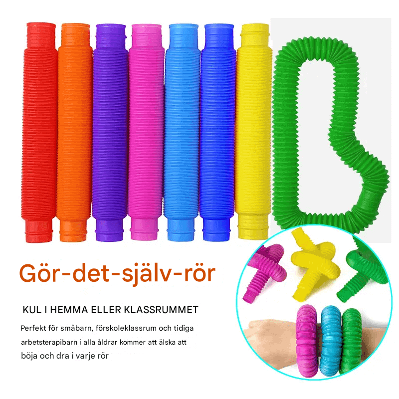 Färgglad Poprörleksak – Sensorisk och Sträckbar Lek för Barns Kreativitet och Motorik