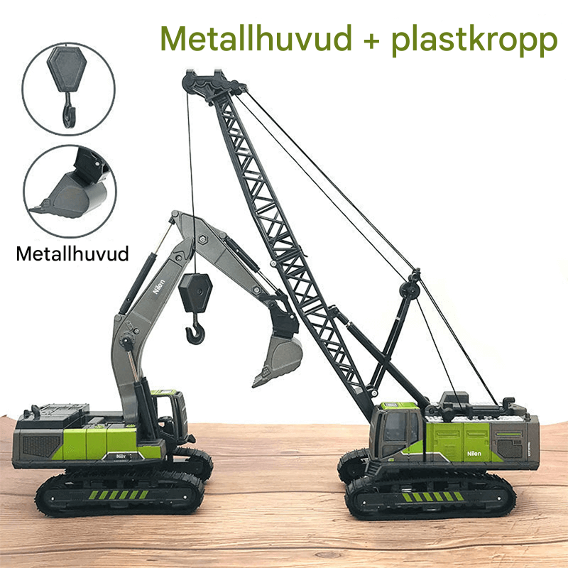 Byggnadsfordon Leksak 1:50 – Simulerad Grävmaskin, Kran och Lastbil med Rörliga Leder