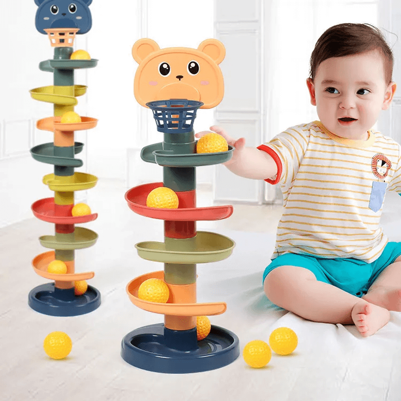 Montessori Bollrutschkana för Barn | Pedagogisk Byggsats med Färgade Ringar – Sensorisk Lek & Tidig Utveckling 3m+