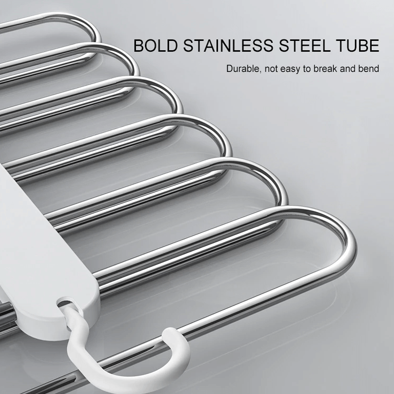 6-i-1 Hopfällbar Byxhängare i Rostfritt Stål | Multifunktionell Klädhängare för Garderob & Resa – Spara Utrymme med Justerbara Lager