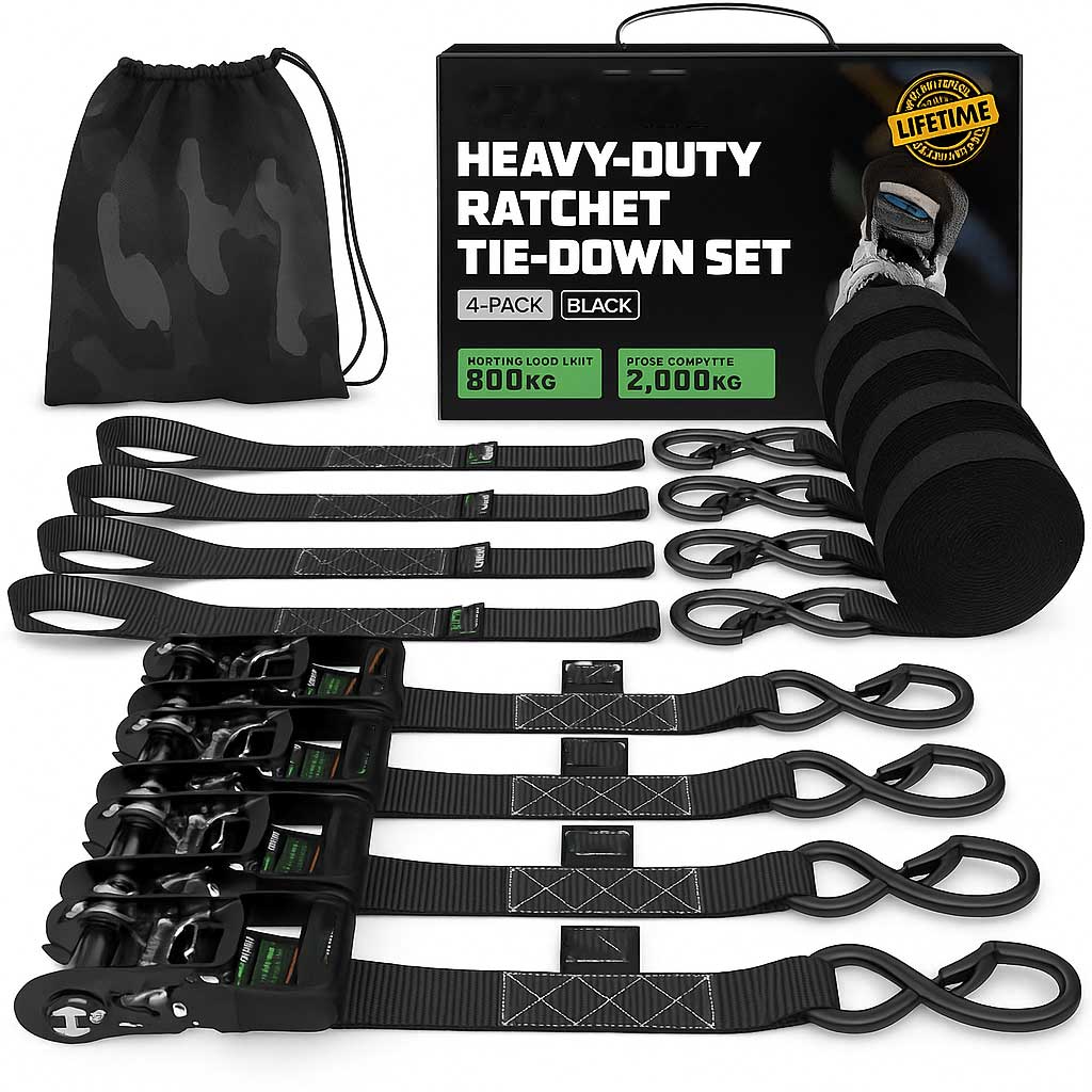 TightHold – Retractable Spännbandskit 4-pack | Självinrullande Spännband för Enkel och Stabil Lastsäkring