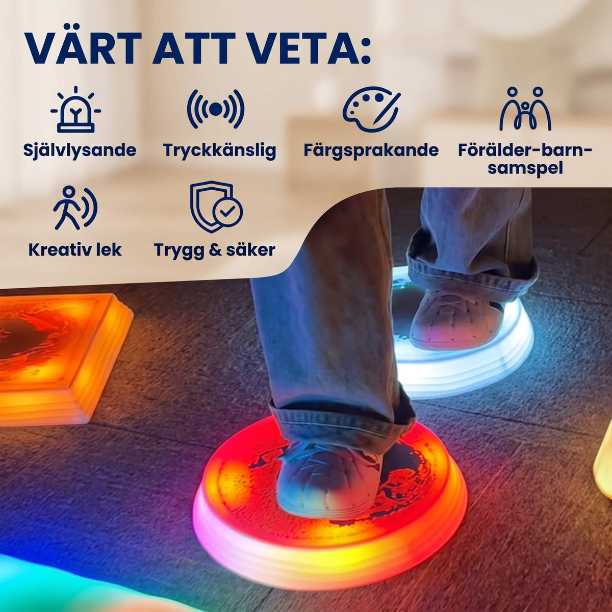 GlowStep – LED-Balansstenar för Barn 30x30 cm – Lysande Sensorisk Lekmatta med Halkfri Botten för Hemmet och Klassrummet