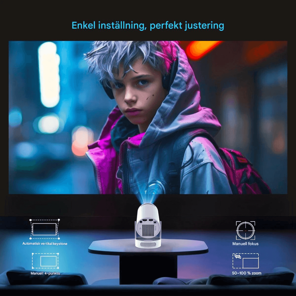 LumiCast View – Magcubic HY300 Pro+ miniprojektor med Android 11, WiFi 6 og 720P LED-bilde for hjemmekino og underholdning