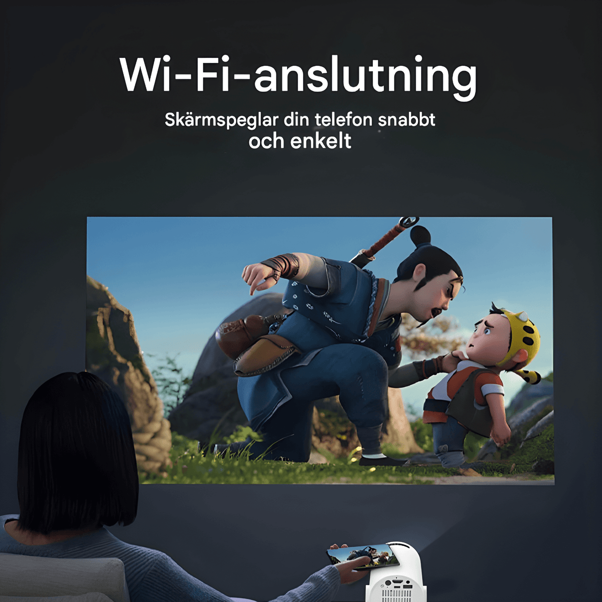 MiniBeam – Trådlös Mini Projektor med Skärm Delning, 500 ANSI Lumen och 16:9 Stöd för Hem, Kontor och Resa