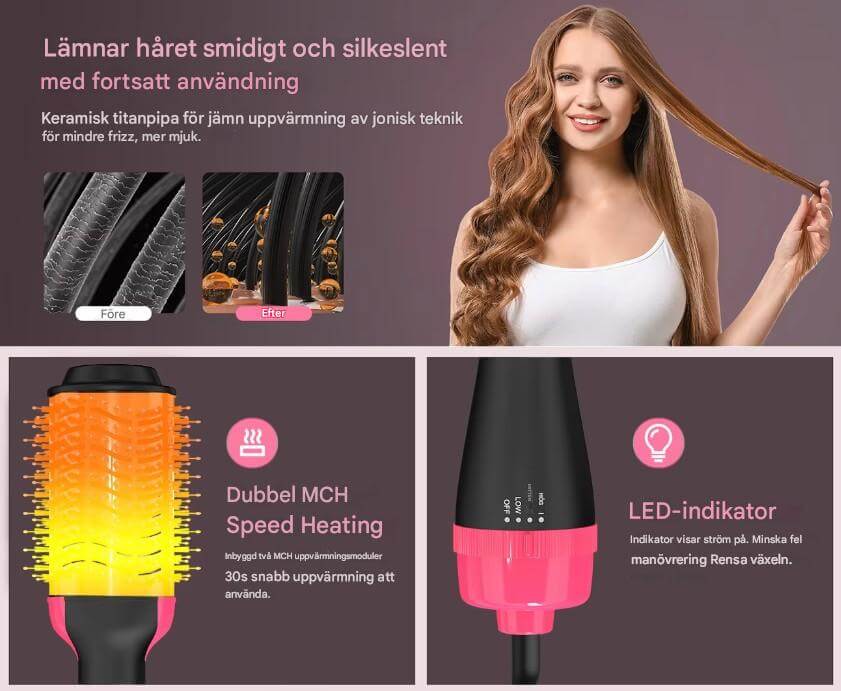 StylePro – 4-i-1 Varmluftsborste för Fön, Volym och Styling | Smidig Hårstyling med En Enhet